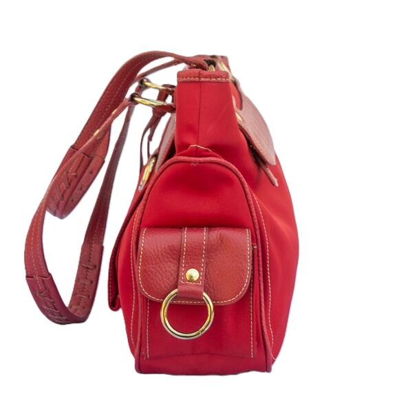 Vintage Y2K Purse MAXX NEW YORK Red Canvas Leather Tote Shoulder Bag Handbag - Picture 4 of 13